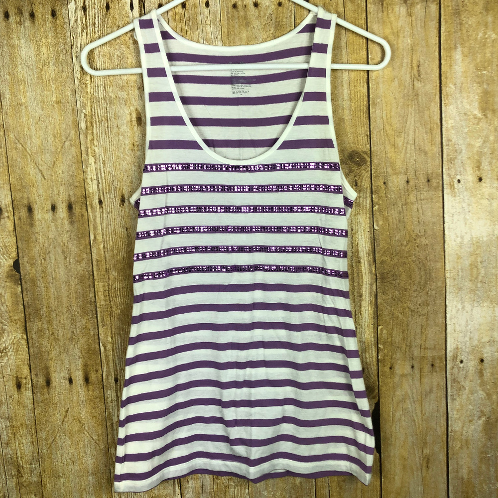 Gap Striped Purple Sequined Tank Top